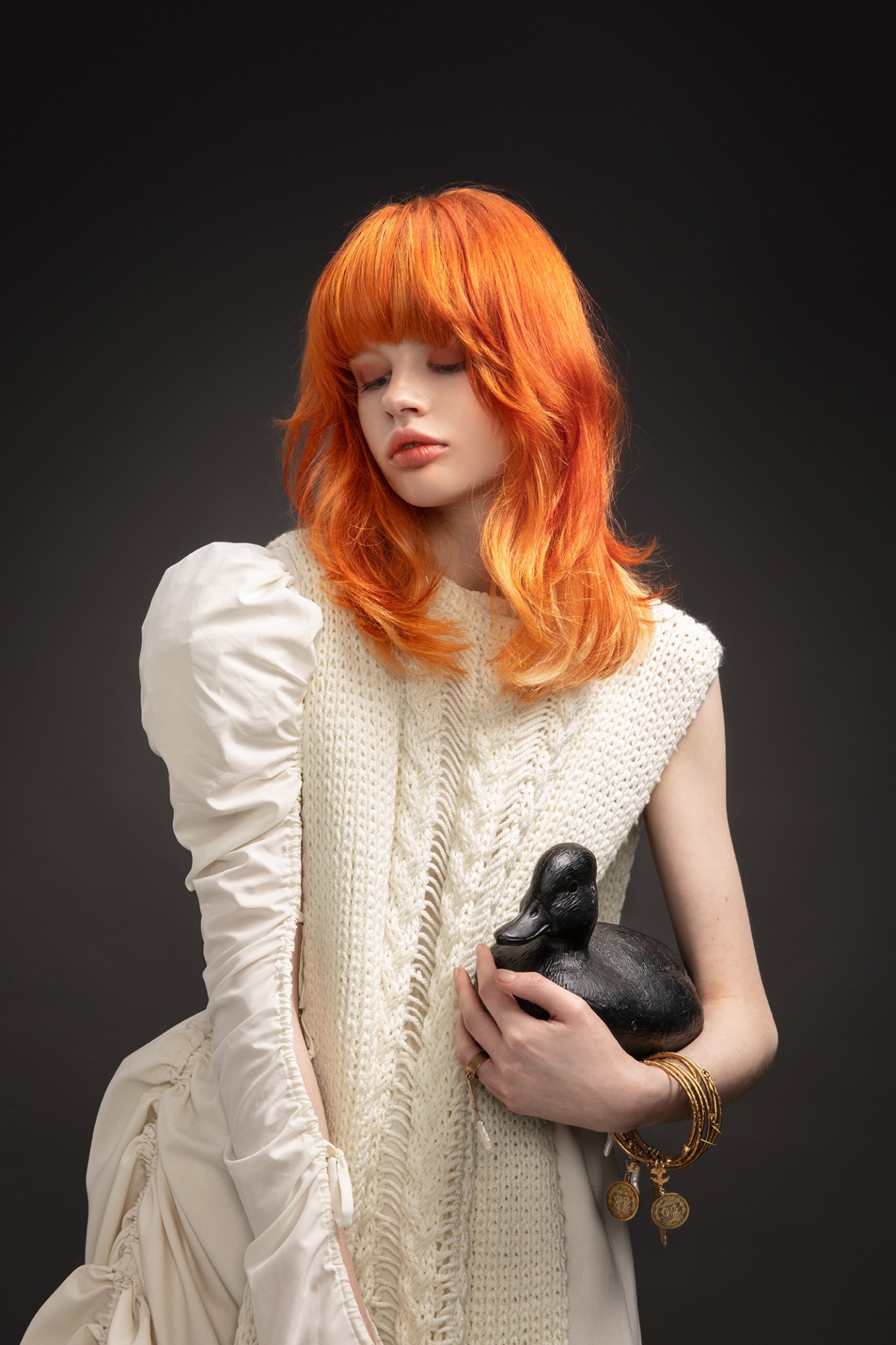 studiogiovetti fashion red hair white dress black duck wella studiogiovetti fashion red hair white dress black duck wella